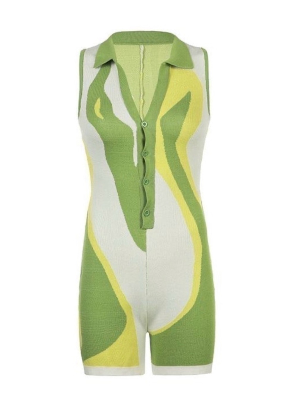 Sleeveless Lime Green Abstract Knit Romper